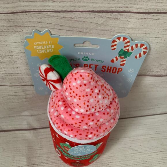 Fringe Dog Toy with Squeaker Peppermint Mocha Christmas Chew Fetch Crinkle 8"L - Picture 3 of 16